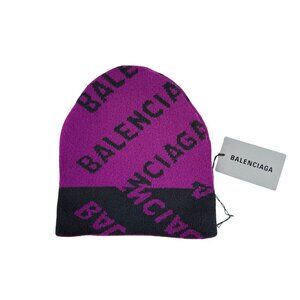 Balenciaga All Over Logo Knit Pink Black Beanie Hat